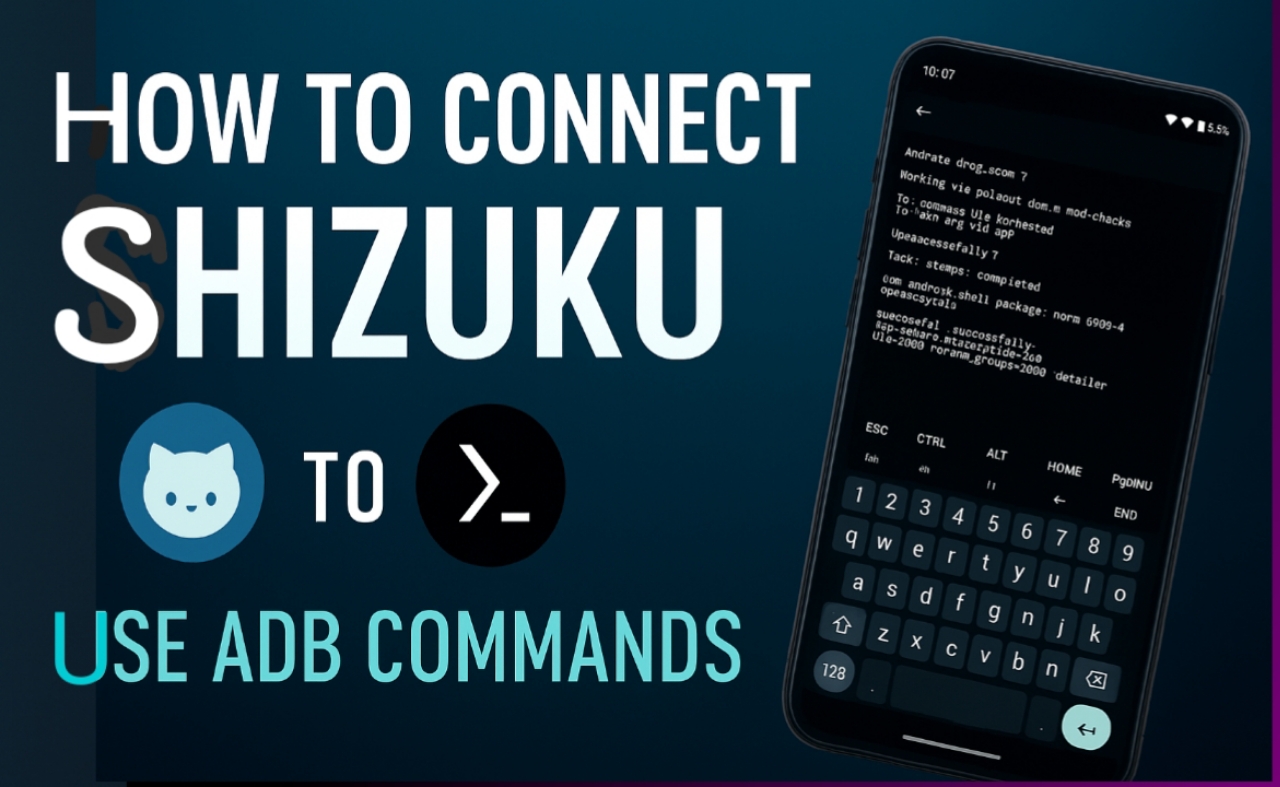 Tutorial screenshot demonstrating how to connect Shizuku to Termux on Android