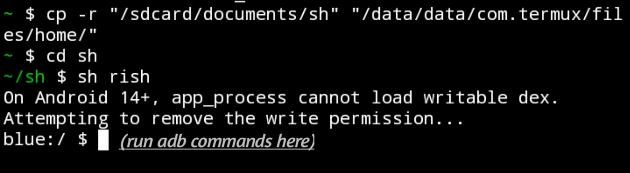 Termux connected to Shizuku