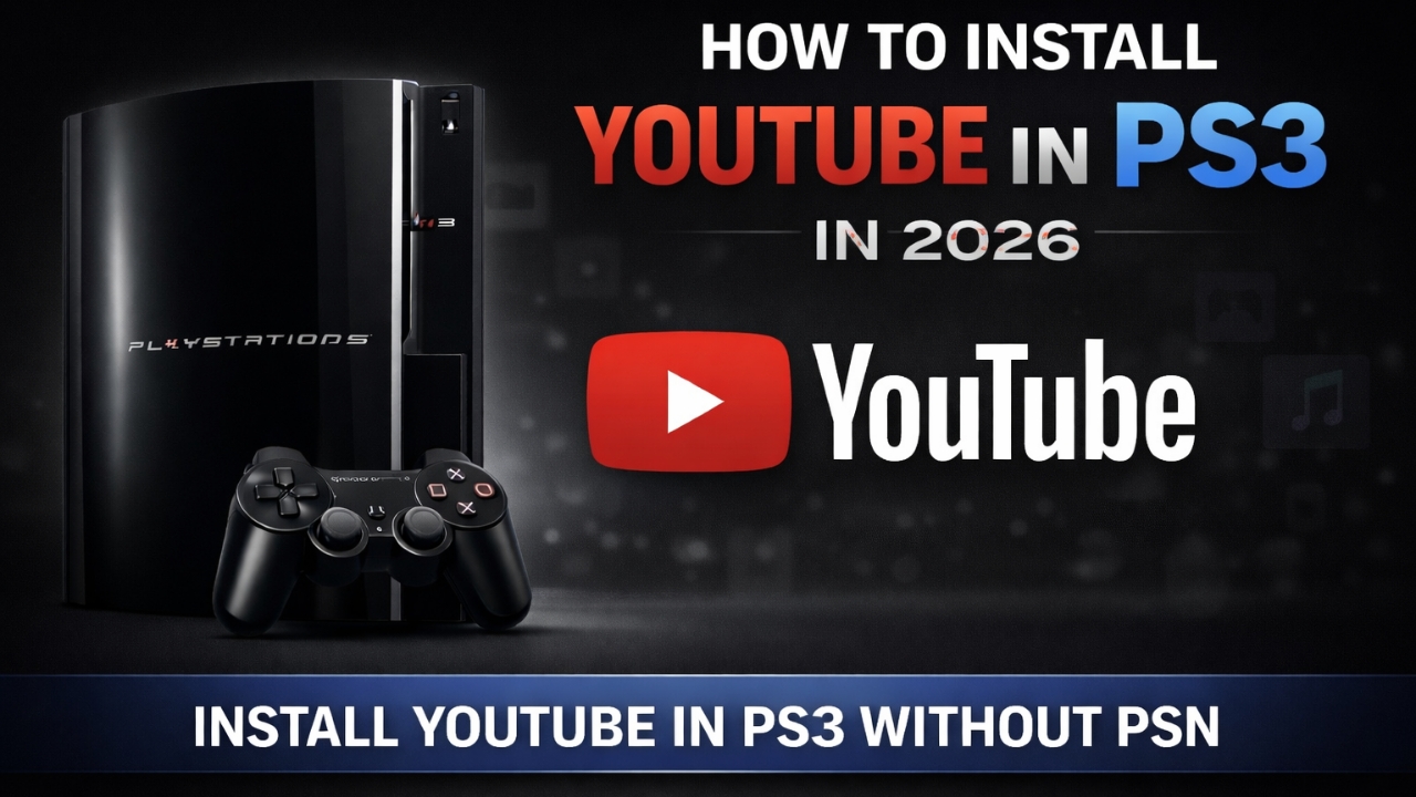 Guide screenshot showing how to install YouTube on a PS3 console in 2026